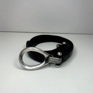 Apostrophe Black Leather Hook and Eye Boho Womens Belt Silver Stylish Designer